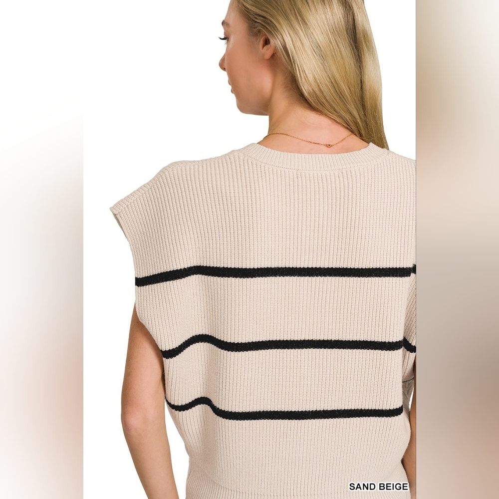Zenana Striped Viscose Sweater Vest - Picture 3 of 10